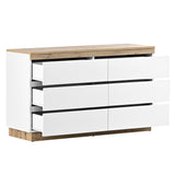 Commode blanche et chêne en panneau de particules E1 avec 6 tiroirs spacieux