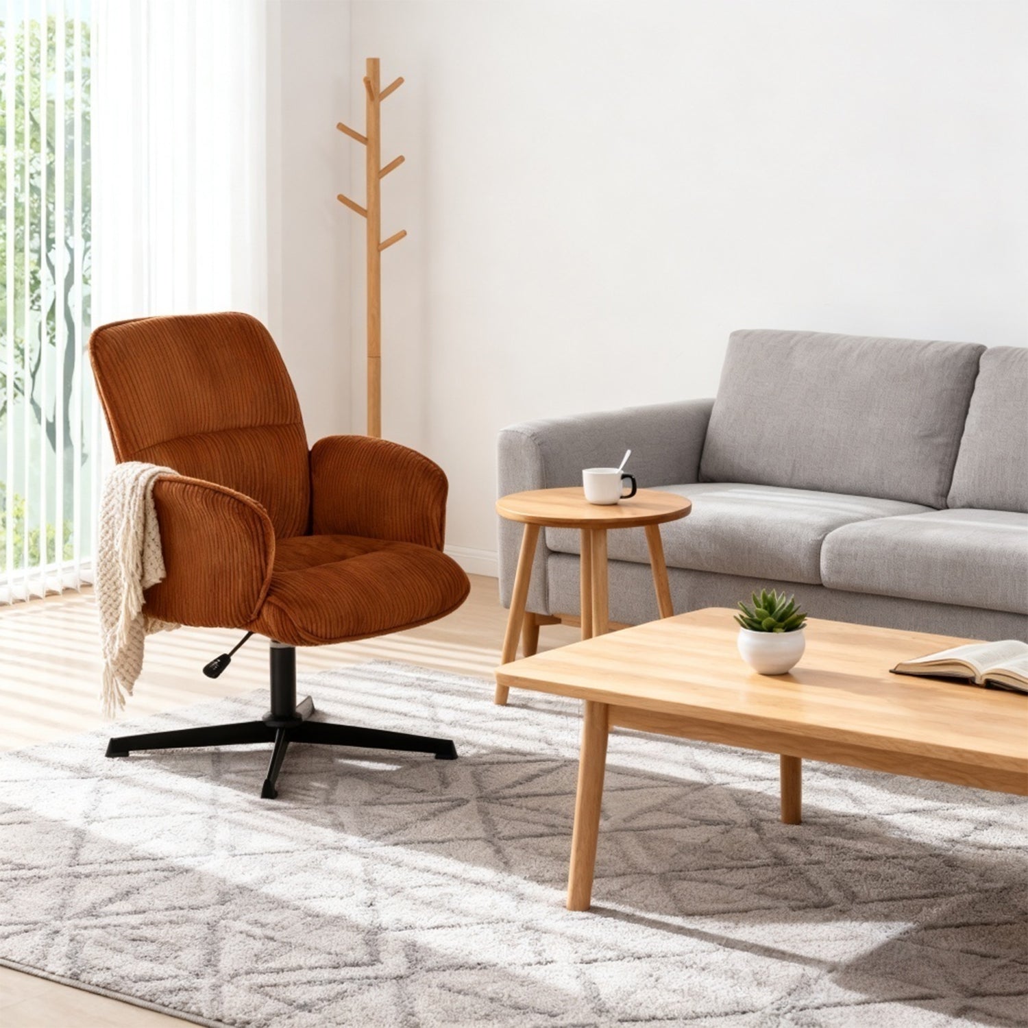 Fauteuil de bureau ergonomique pivotant et réglable avec accoudoirs en velours côtelé rouge - THOMASINA