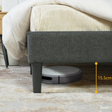 Lit double (140 x 190cm) avec tête de lit capitonnée en tissu gris (matelas non inclus) - LEON