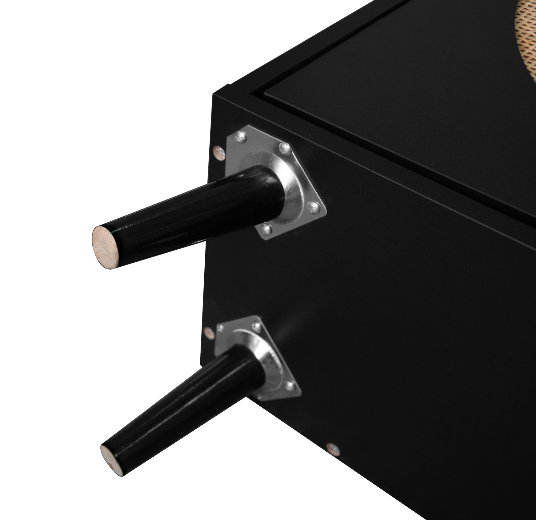 Meuble à chaussures noir 60x24x110 cm avec 2 portes en rotin, 1 tiroir et étagères réglables