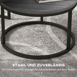 Lot de 2 tables basses rondes empilables avec plateau effet bois et structure en métal noir
