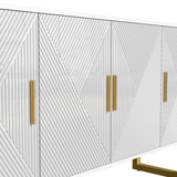 Modernes Weiß- und Holzbuffet mit 3 Schubladen und Schiebetüren mit Lamellen