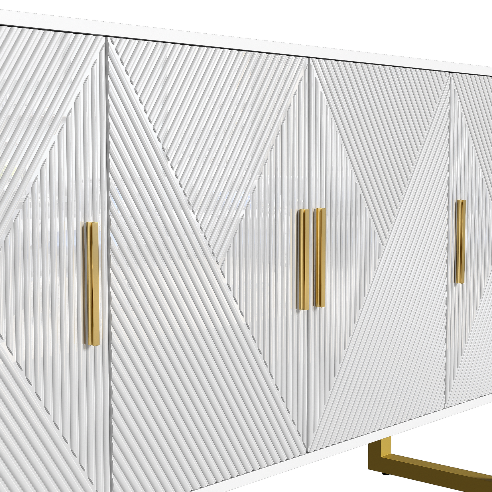 Modernes Weiß- und Holzbuffet mit 3 Schubladen und Schiebetüren mit Lamellen