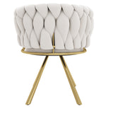 Lot de 6 chaises pivotantes de salle à manger en velours beige avec pieds en métal doré