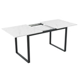 Table à manger extensible 140/180x80x75 cm avec plateau MDF effet marbre blanc et pieds en métal noir