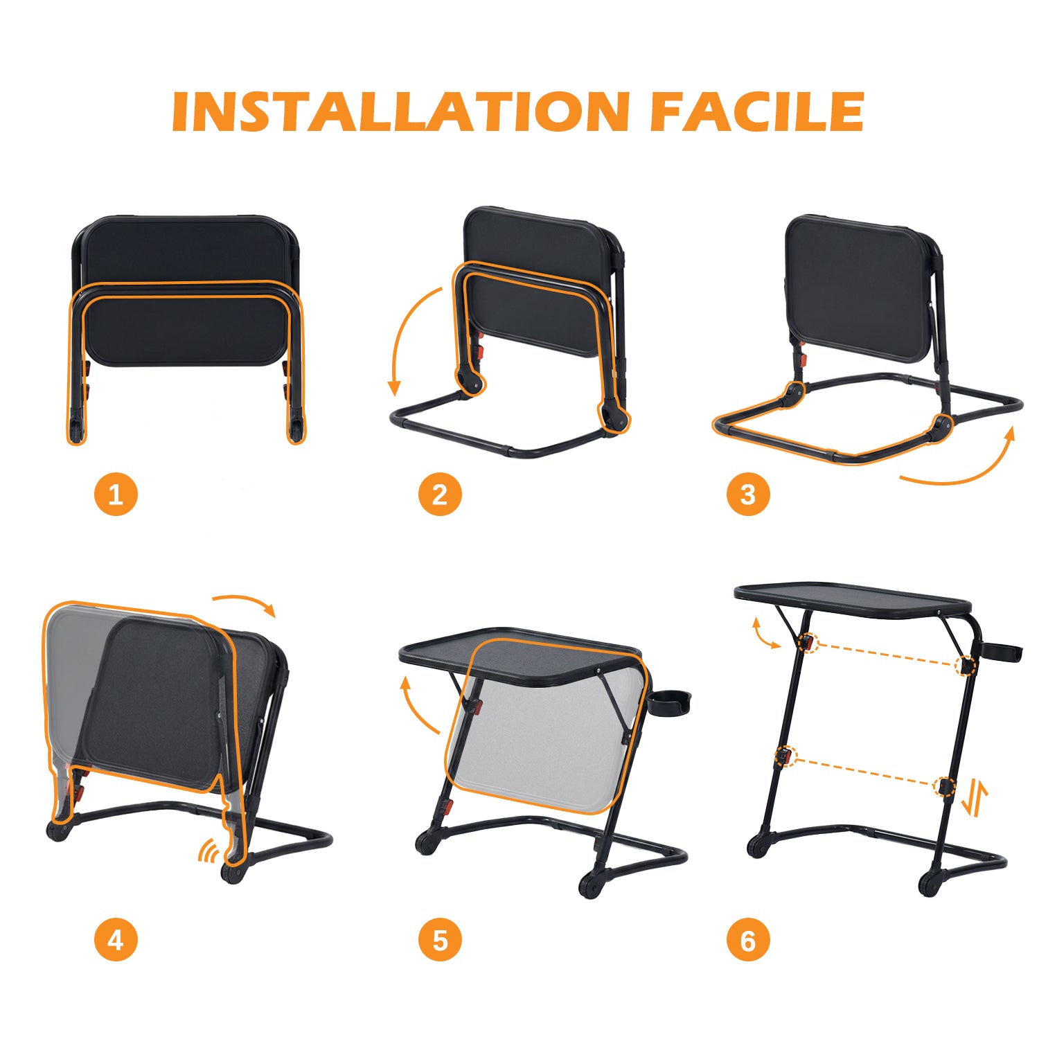 Table d’appoint pliable pour ordinateur portable, bout de canapé réglable en hauteur avec plateau inclinable et porte-gobelet - BASELINE