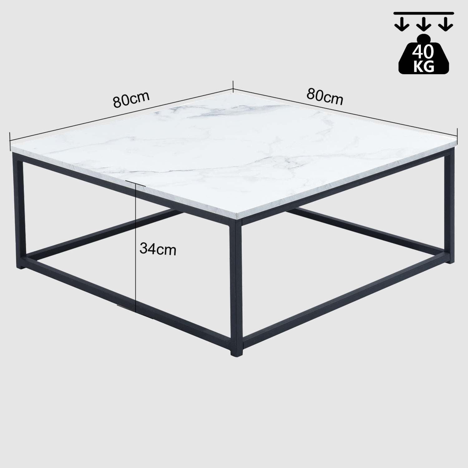 Table basse carrée style contemporain, plateau en bois effet marbre, structure en métal noir - FACTO