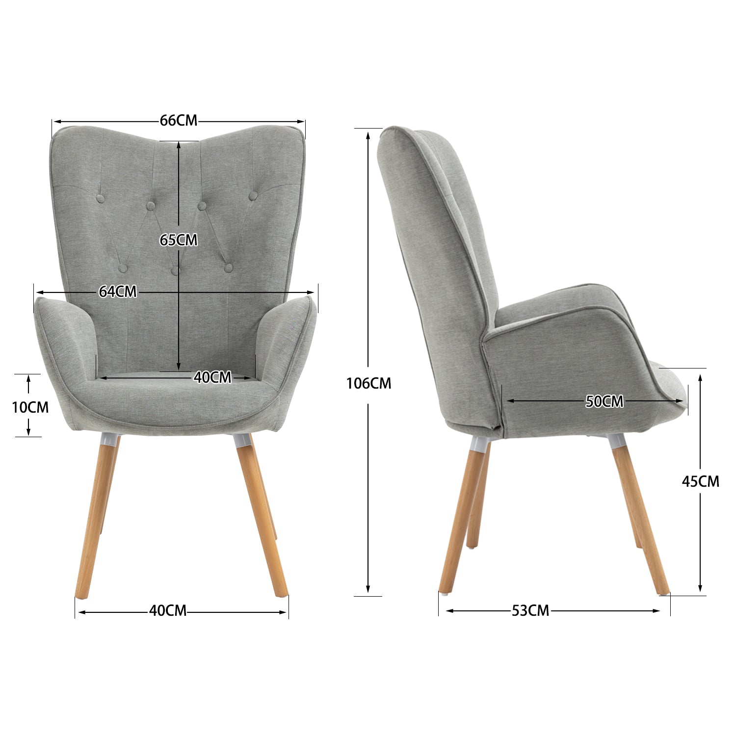 Scandinavian armchair with armrests in padded gray fabric - kas