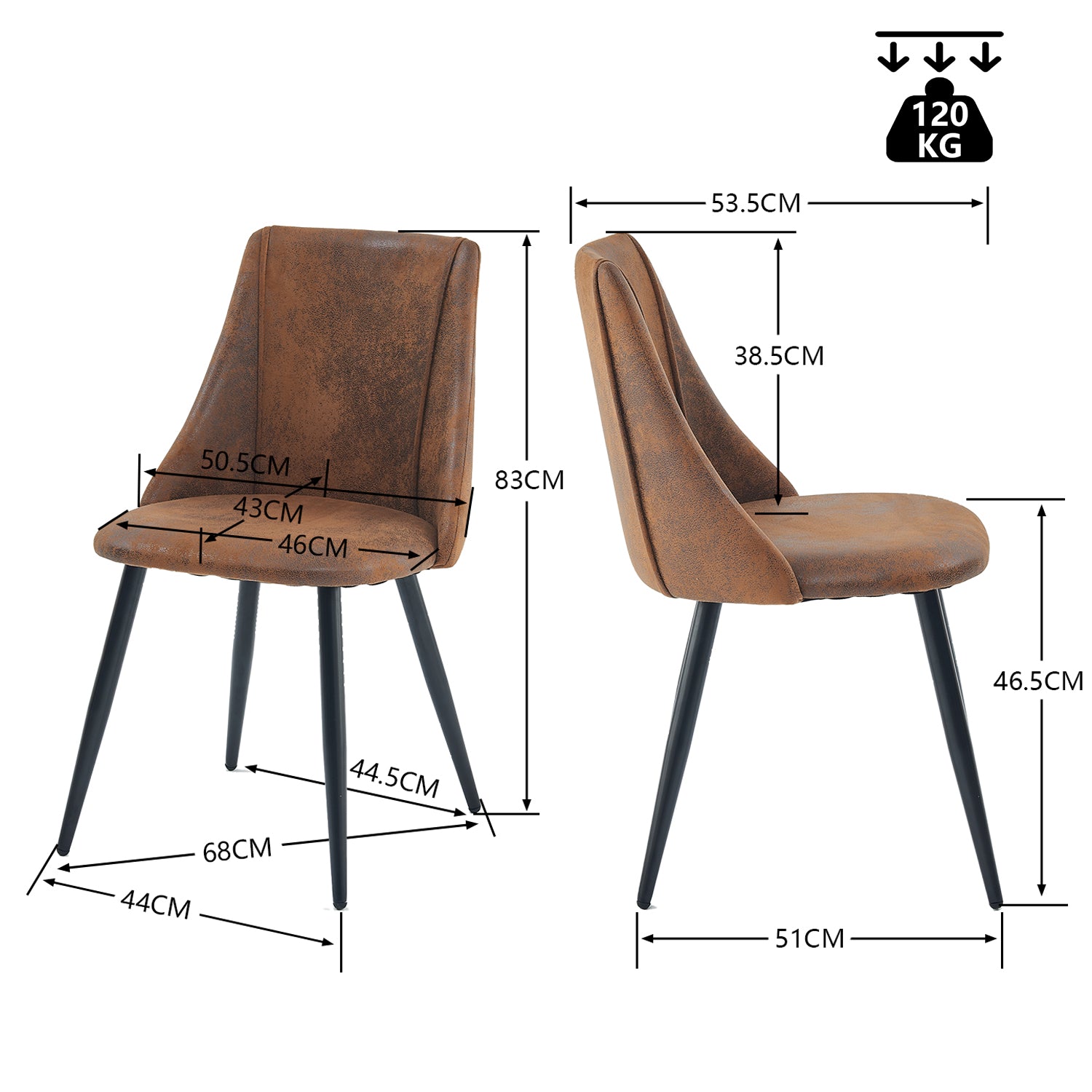 Ensemble de salle à manger de style scandinave composé d'une table ronde en chêne et de 2 chaises en suédine marron