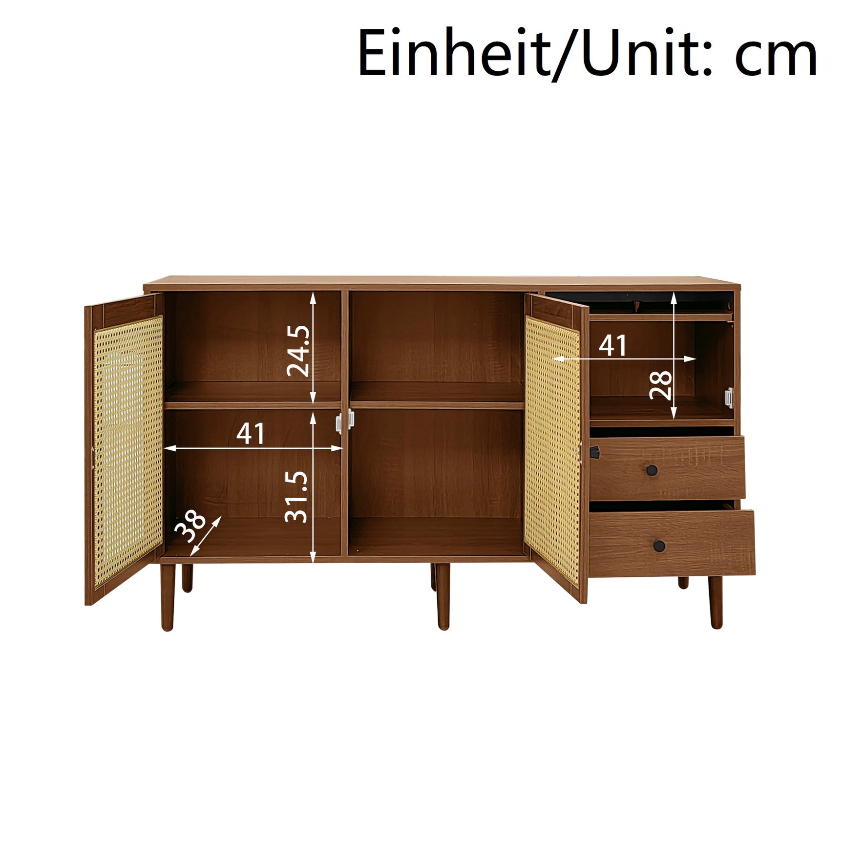 Stile campagna a buffet in legno con porte inscatoli, ripiani e cassetti regolabili 130 × 75,5 × 40 cm