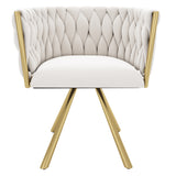Lot de 4 chaises pivotantes de salle à manger en velours beige avec pieds en métal doré