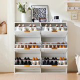 Meuble à chaussures moderne avec 6 abattants et étagères ouvertes, blanc â€?L118 x H115 x P25 cm