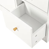 Weißer Schuhschrank 119x24x122 cm mit 3 kippbaren Schubladen, Aufbewahrungsschublade, verstellbaren Einlegeböden und Klappbank