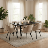 Ensemble de salle à manger comprenant une table extensible et 6 fauteuils avec accoudoirs en tissu beige