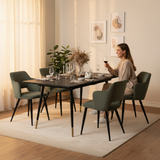 Round Table Table Table Table Timber Ø80 cm with 4 black velvet chairs, modern and comfortable style