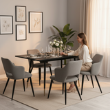 Round Table Table Table Table Timber Ø80 cm with 4 black velvet chairs, modern and comfortable style