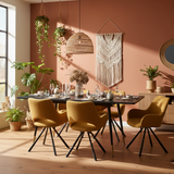 Round Table Table Table Table Timber Ø80 cm with 4 black velvet chairs, modern and comfortable style