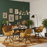 Round Table Table Table Table Timber Ø80 cm with 4 black velvet chairs, modern and comfortable style