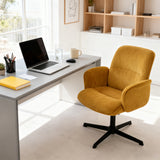 Fauteuil de bureau ergonomique pivotant et réglable avec accoudoirs en velours côtelé jaune - THOMASINA