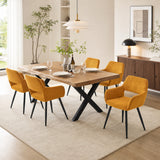 Set of 6 Scandinavian dining room armchairs with Safran yellow velvet armrests - Cromwell Corduroy