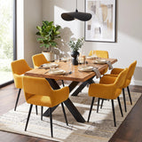 Set of 6 Scandinavian dining room armchairs with Safran yellow velvet armrests - Cromwell Corduroy