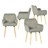 Lot de 4 chaises de salle à manger de style scandinave avec pieds en bois et accoudoirs en velours côtelé gris - ELIA