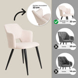 Ensemble table à manger ronde en chêne avec pieds en forme de X et 4 fauteuils en tissu beige de style scandinave pour salle à manger