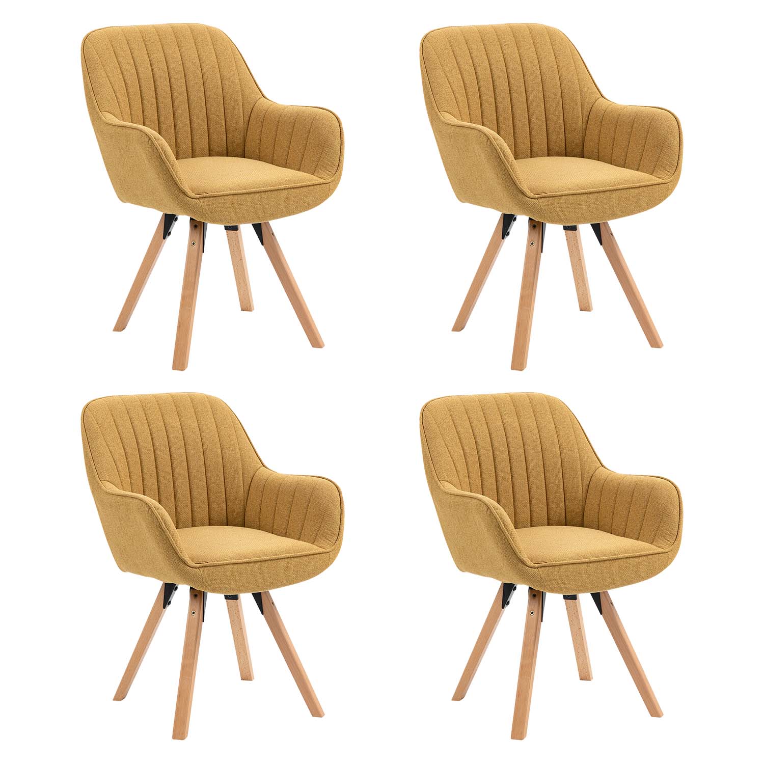 Set di 4 comode sedie da pranzo in tessuto giallo con rotazione a 360° - CARSON FABRIC YELLOW 4PZ
