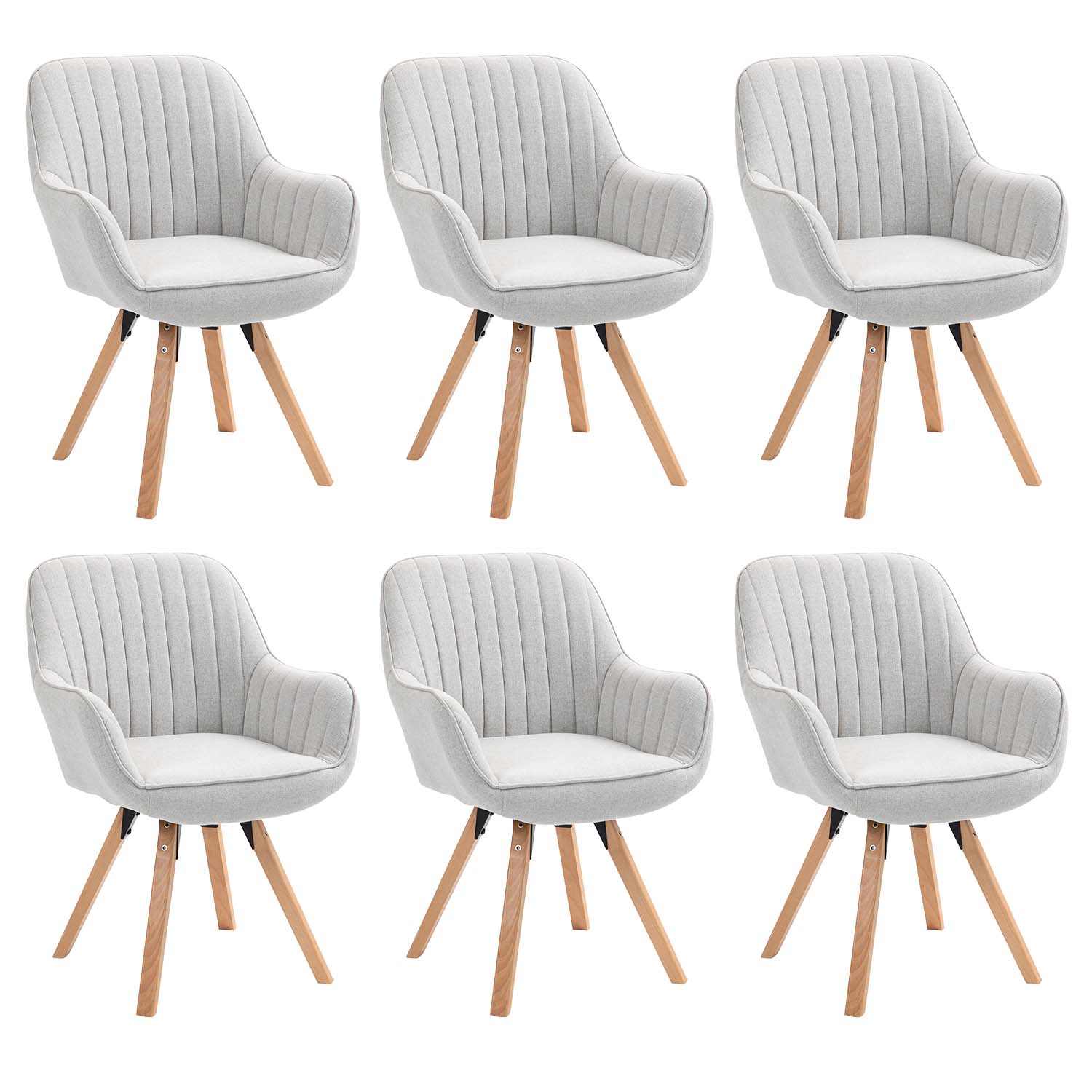 Set di 6 comode sedie per sala da pranzo in tessuto beige, girevoli a 360° - CARSON FABRIC BEIGE 6PZ