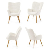 Fauteuil scandinave avec accoudoirs en tissu mouton boulette beige à surpiqûres - KANAS