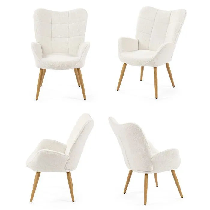 Fauteuil scandinave avec accoudoirs en tissu mouton boulette beige à surpiqûres - KANAS