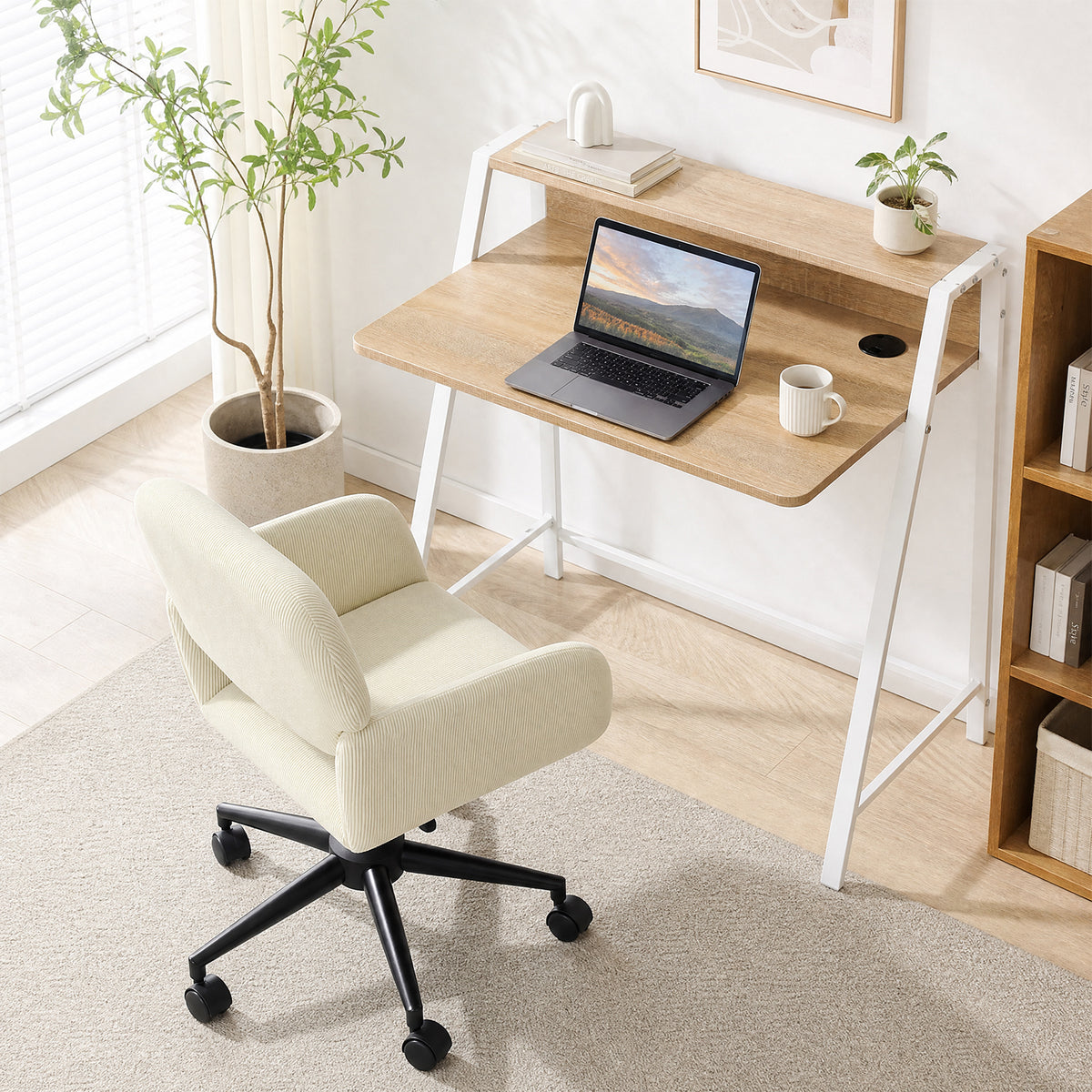 Bureau compact en MDF, coloris chêne clair