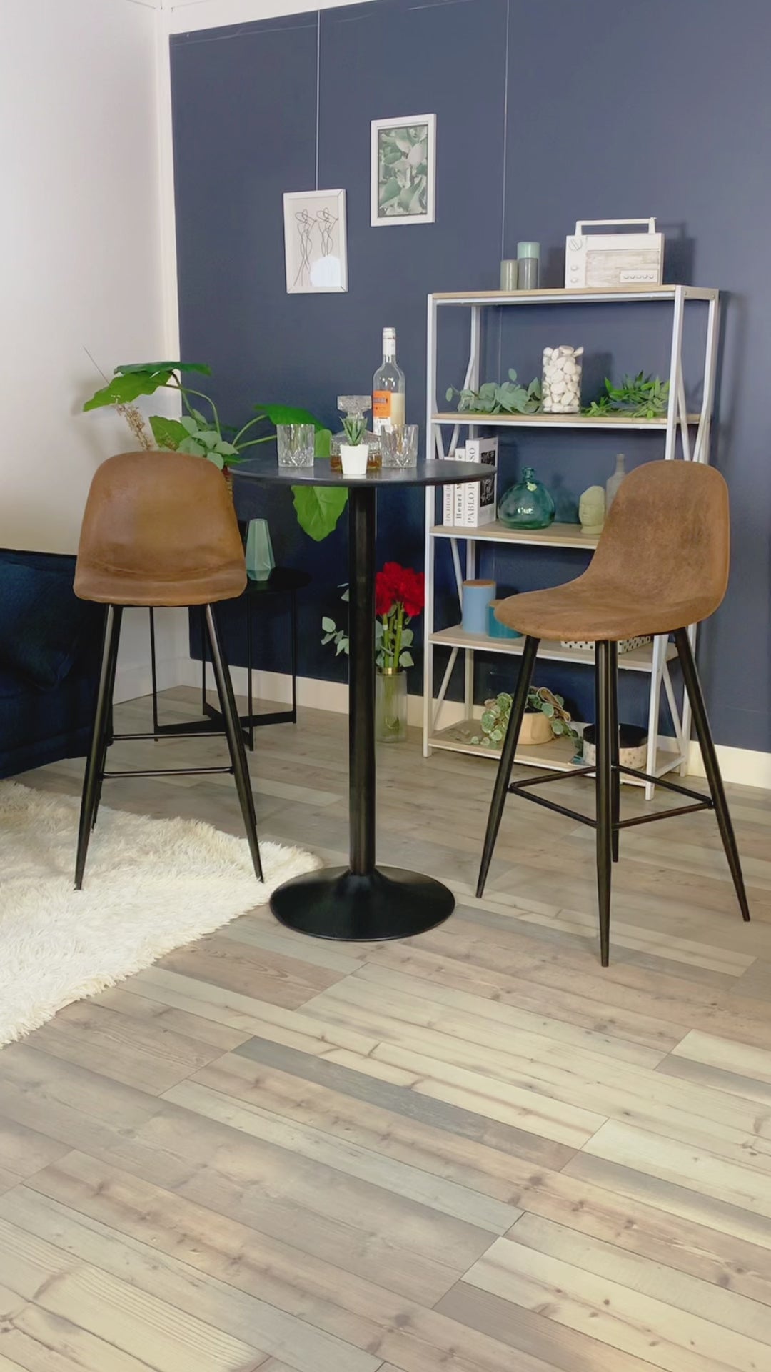 Set di 2 sgabelli da bar industriali con schienale in pelle scamosciata - CHARLTON BAR