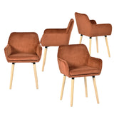 Lot de 4 chaises de salle à manger de style scandinave avec pieds en bois et accoudoirs en velours côtelé rouge - ELIA