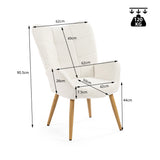 Scandinavian armchair with armrests in beige sheepskin fabric with stitching - KANAS