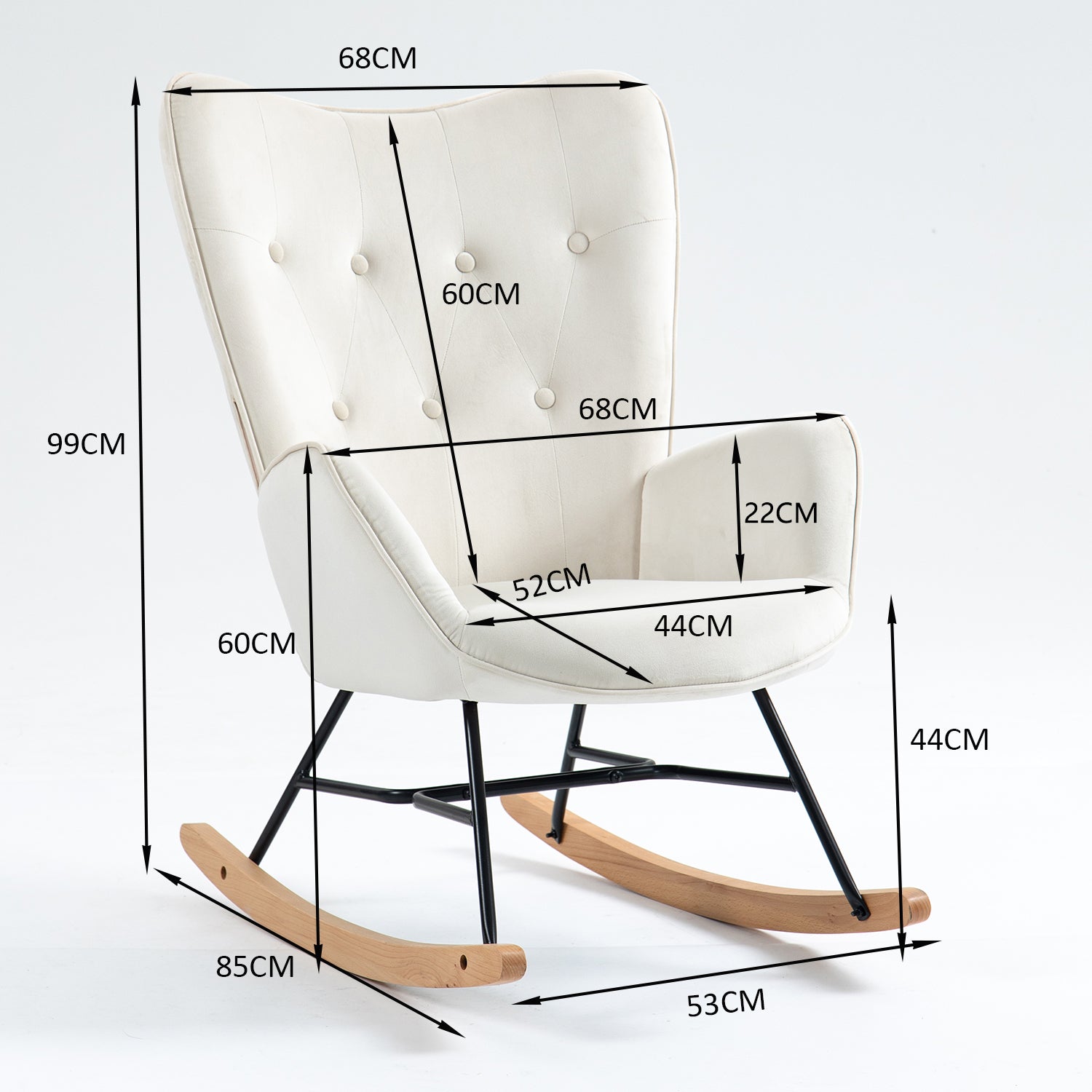 Comoda sedia a dondolo scandinava per allattamento in velluto beige imbottito - EPPING BEIGE