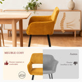Ensemble de salle à manger de style scandinave comprenant une table ronde en chêne et 2 chaises en velours côtelé jaune
