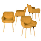 Lot de 4 chaises de salle à manger de style scandinave avec pieds en bois et accoudoirs en velours côtelé jaune - ELIA