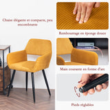 Ensemble de salle à manger de style scandinave comprenant une table ronde en chêne et 2 chaises en velours côtelé jaune