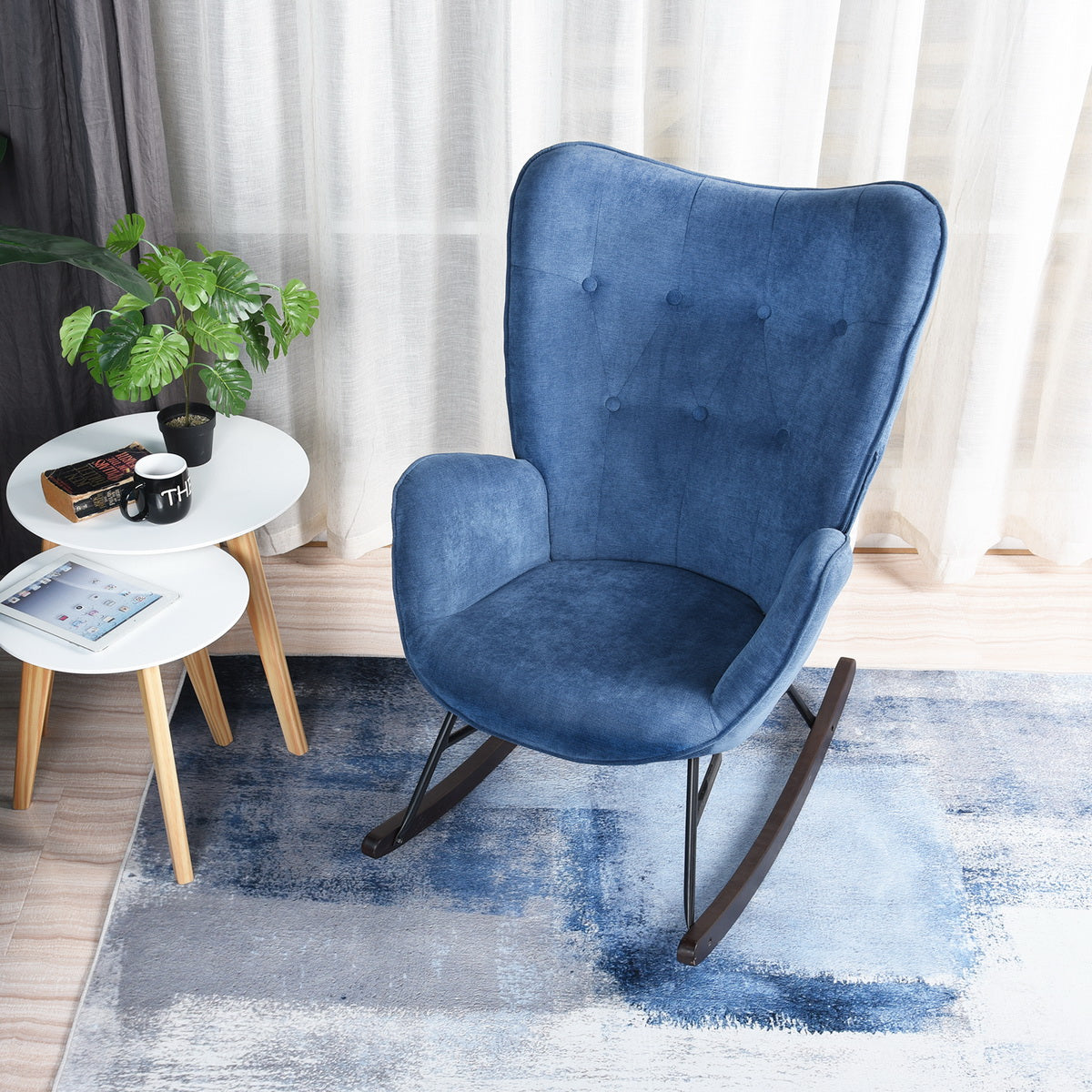 Blue velvet discount rocking chair
