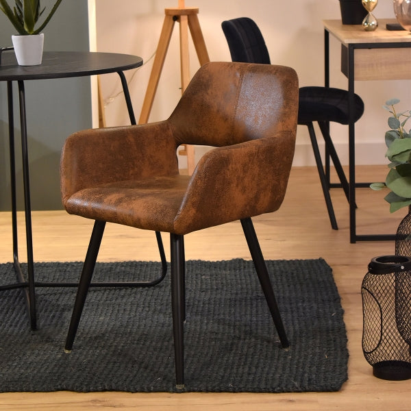 Chaise salle à manger design simili cuir marron - CDC Design