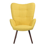 Fauteuil scandinave capitonné avec accoudoirs jaune, pieds en bois - BOGDAN YELLOW WOOD LEG