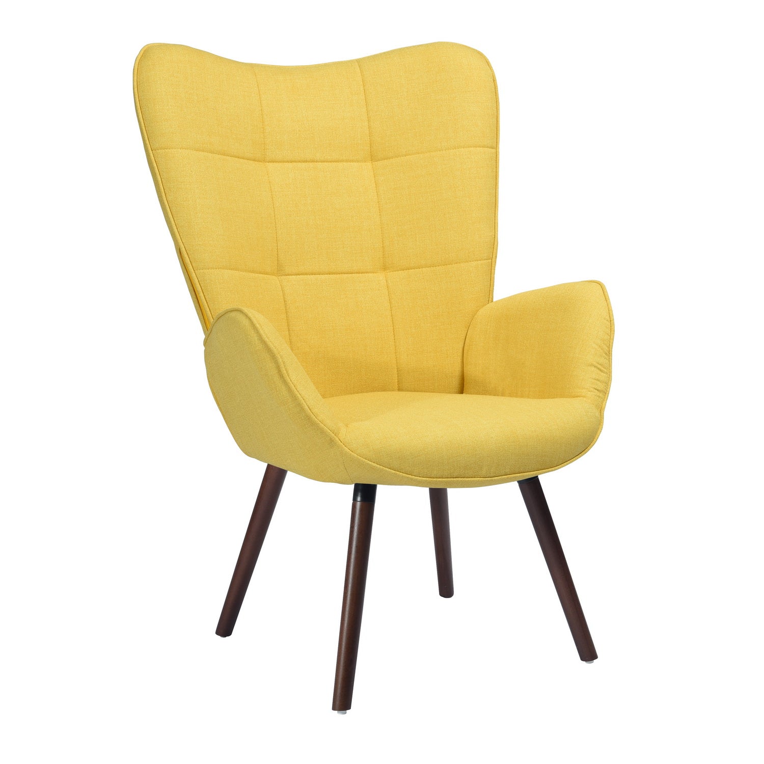 Fauteuil scandinave capitonné avec accoudoirs jaune, pieds en bois - BOGDAN YELLOW WOOD LEG