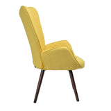 Fauteuil scandinave capitonné avec accoudoirs jaune, pieds en bois - BOGDAN YELLOW WOOD LEG