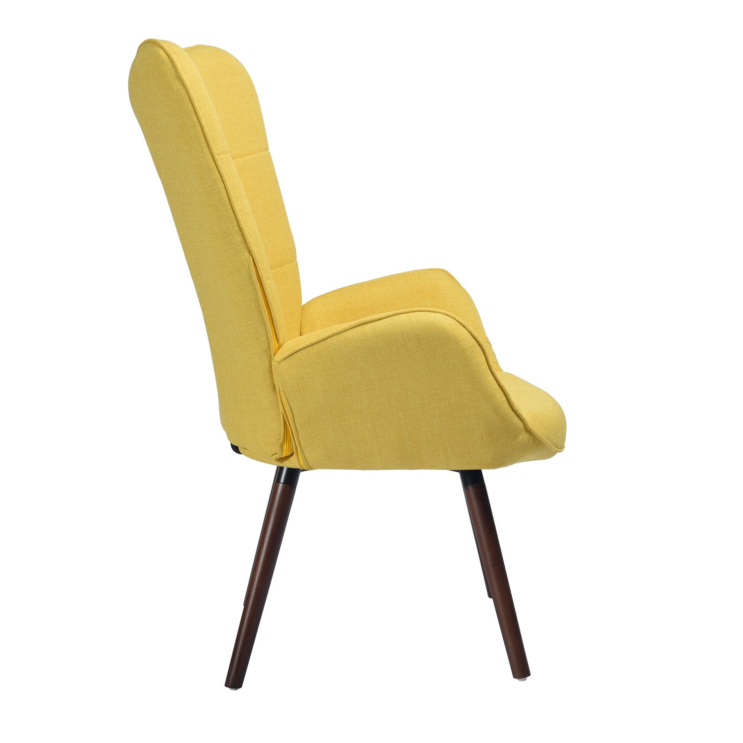 Fauteuil scandinave capitonné avec accoudoirs jaune, pieds en bois - BOGDAN YELLOW WOOD LEG