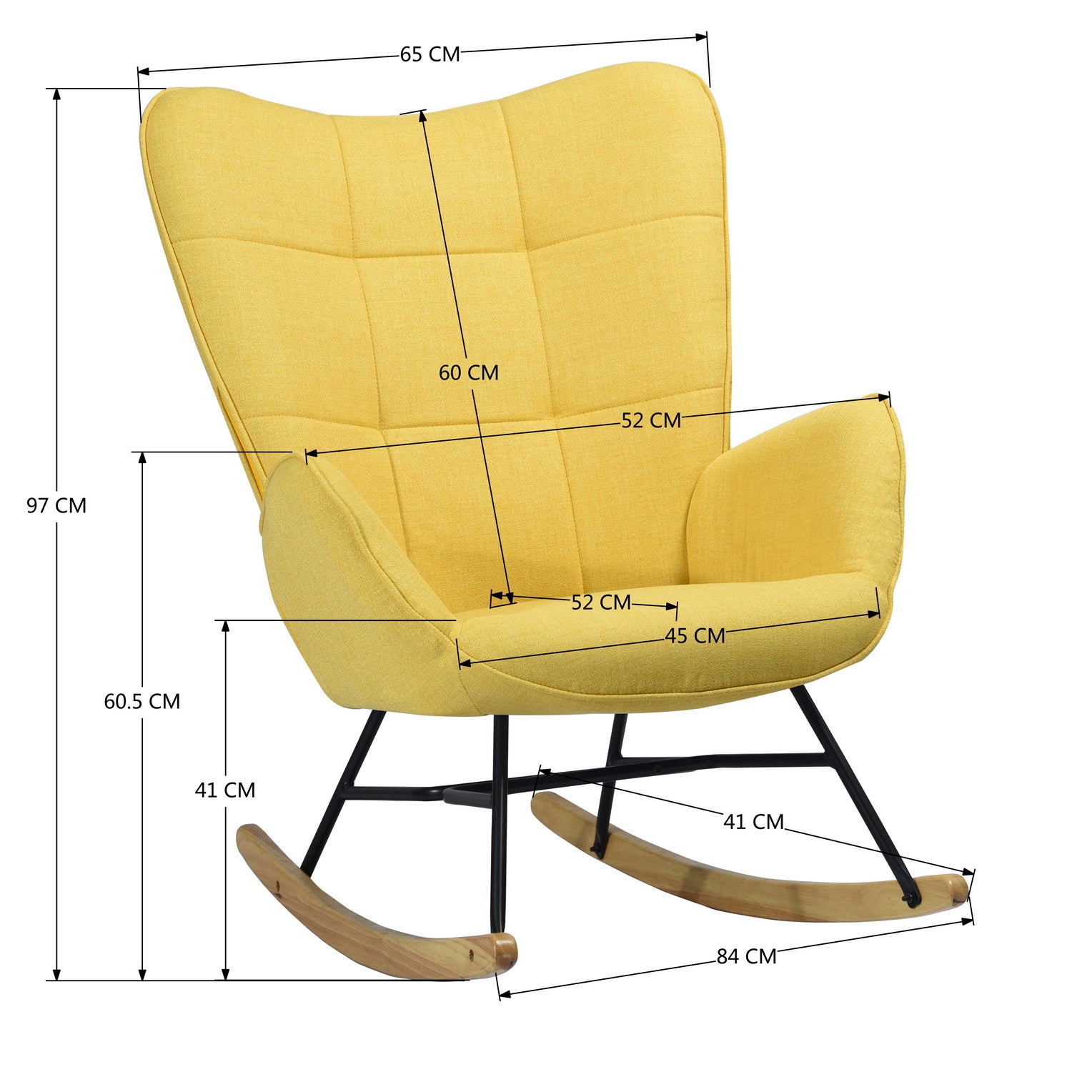 Upholstered rocking chair in yellow fabric - KELAN YELLOW