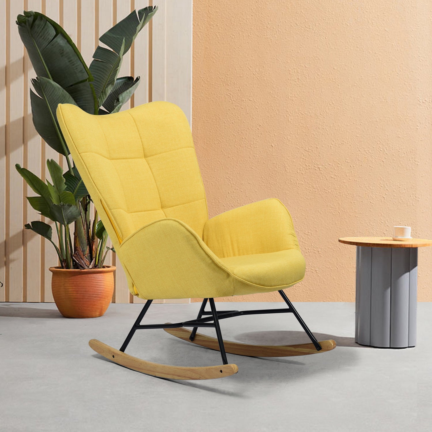 Upholstered rocking chair in yellow fabric - KELAN YELLOW
