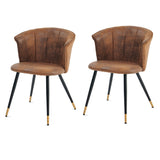 Set di 2 sedie da pranzo retrò in pelle scamosciata, gambe in metallo nero e oro, DONCIC SUEDE BROWN BG