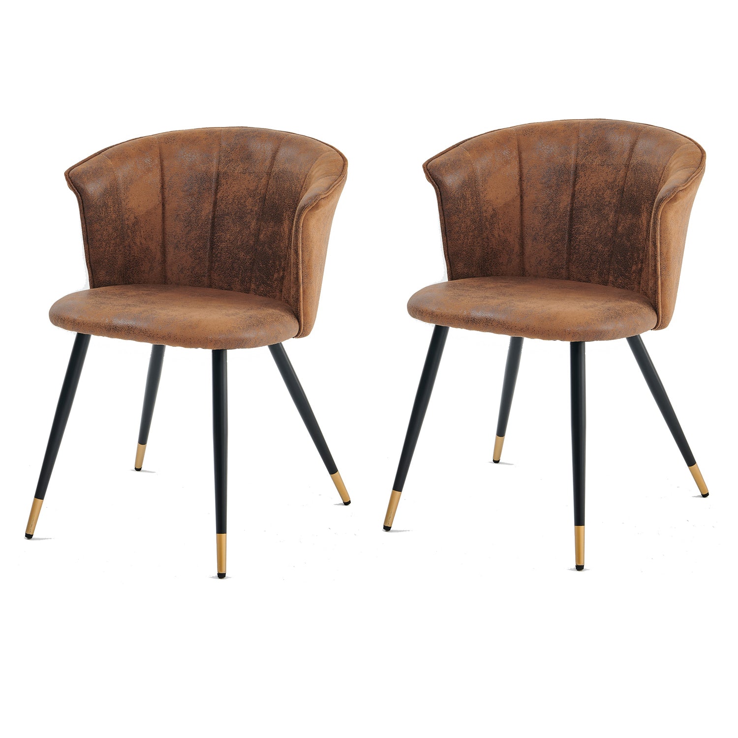 Set di 2 sedie da pranzo retrò in pelle scamosciata, gambe in metallo nero e oro, DONCIC SUEDE BROWN BG