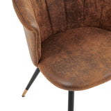 Set di 2 sedie da pranzo retrò in pelle scamosciata, gambe in metallo nero e oro, DONCIC SUEDE BROWN BG
